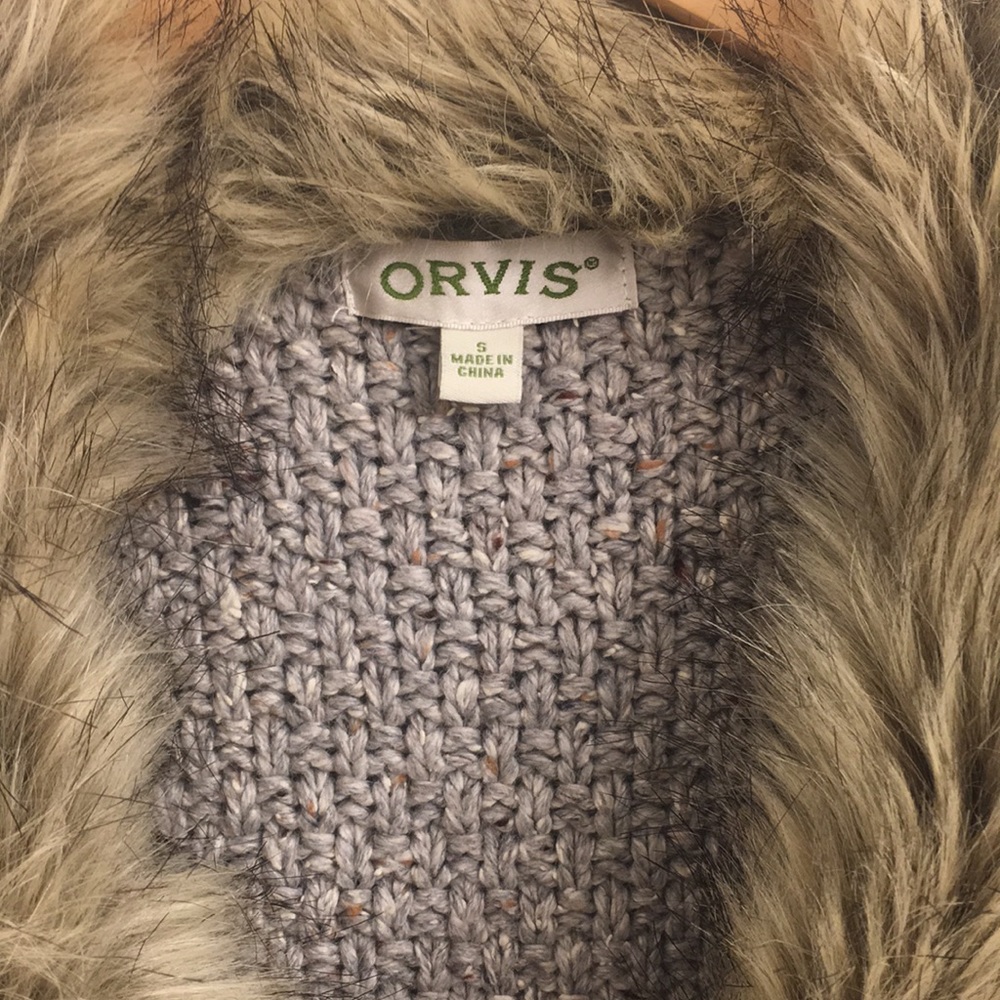 COPY: orvis fur knit sleeveless cardigan vest